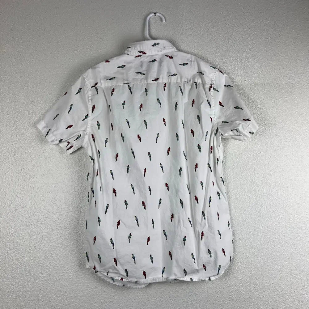 Forever 21 Men White Parrot Print Short Sleeve Button Up Shirt Small - Picture 6 of 8